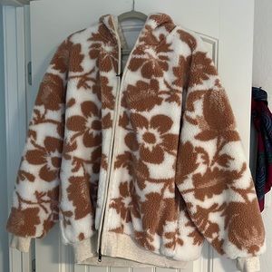 Free people floral Sherpa zip up